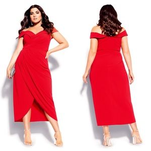 City Chic Rippled Love Dress in Red